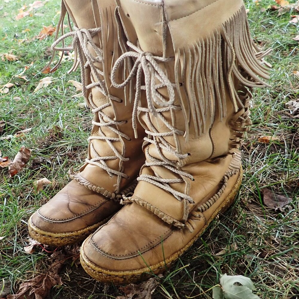 Vintage Handmade Canadian Fringe Mukluk Moccasins men's 8 women's 9.5